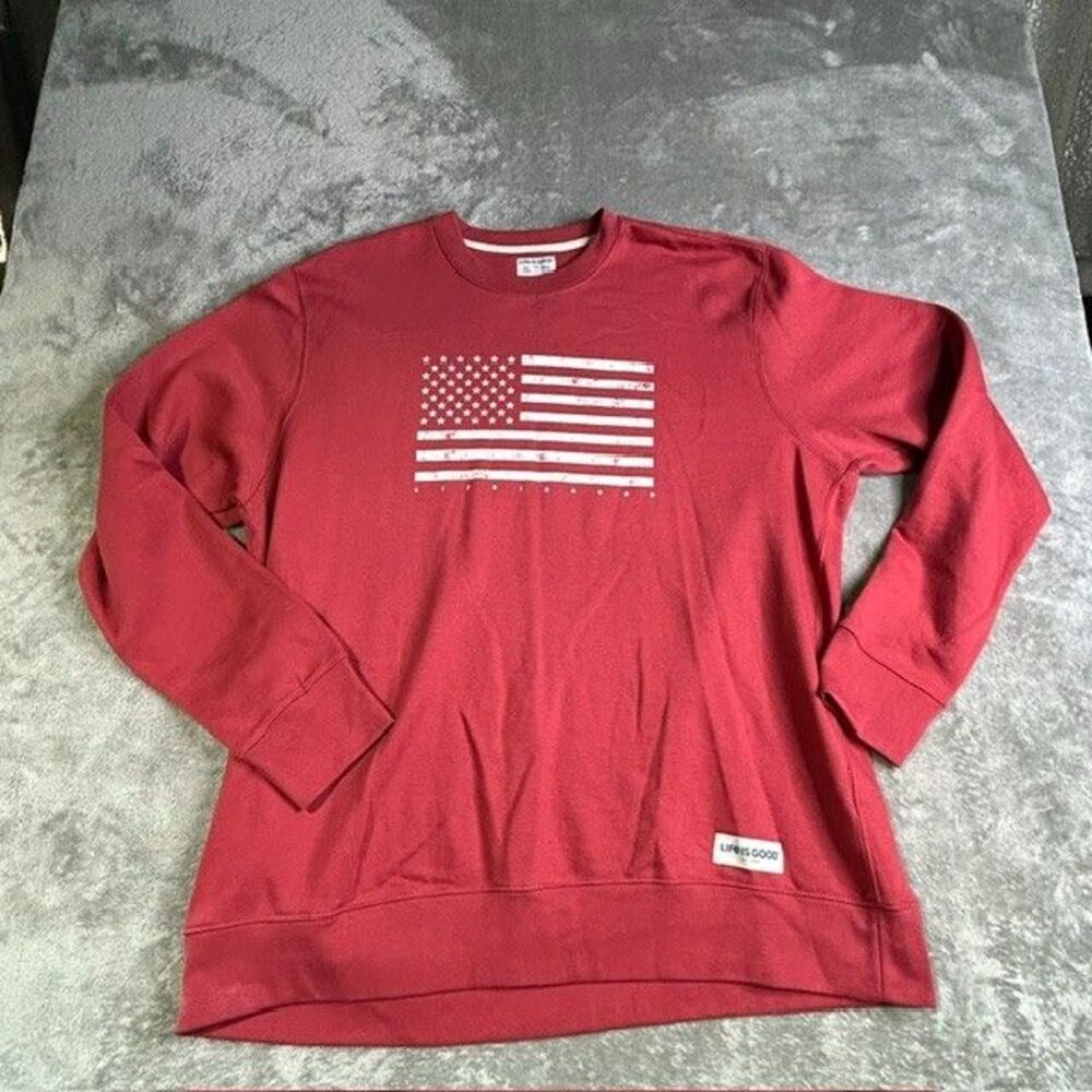 Life Is Good America Flag Crew Neck Sweatshirt Mens XXL Red Graphic Print